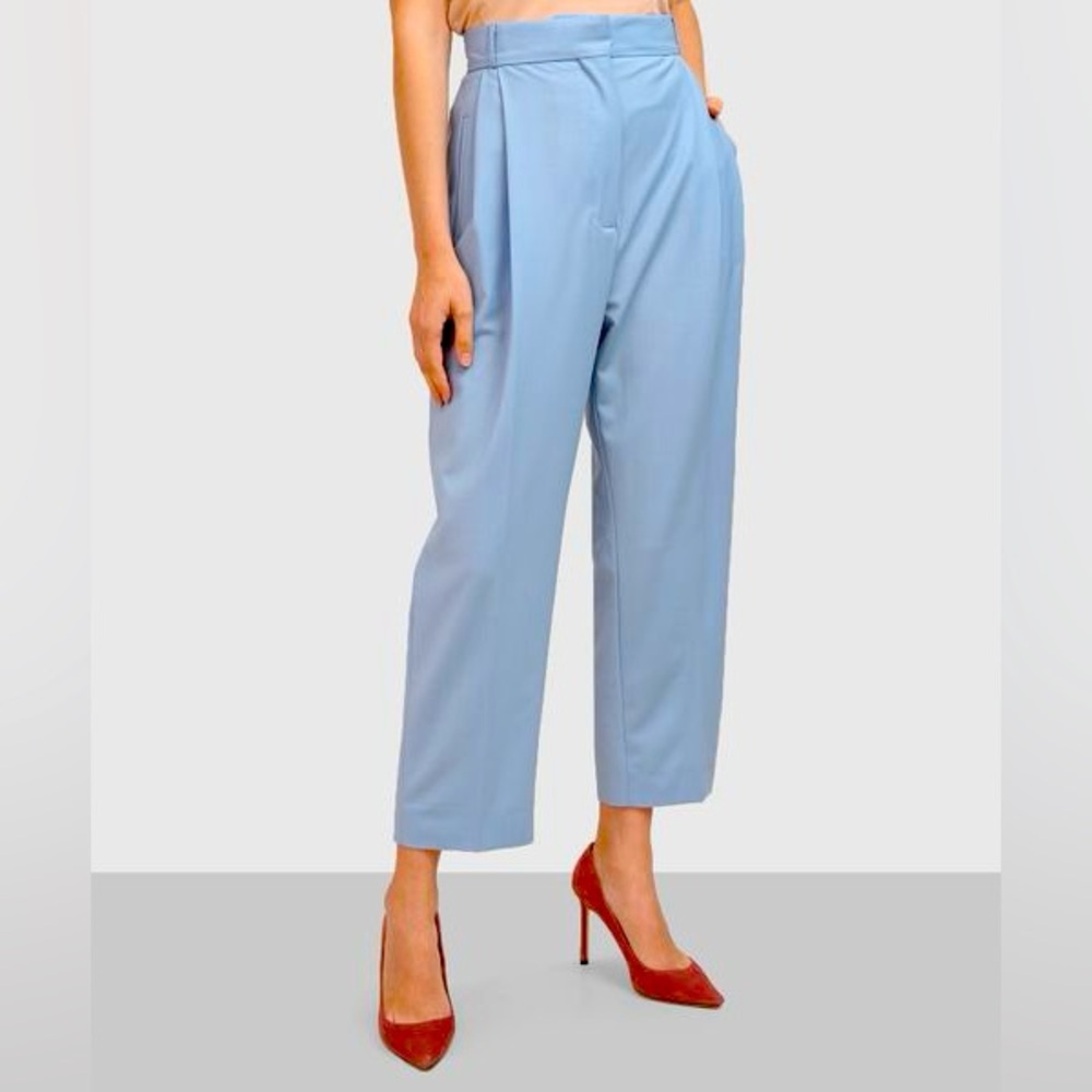 Anna October Designer Trouser Pants Pleated Straight Wide Leg Light Sky Blue